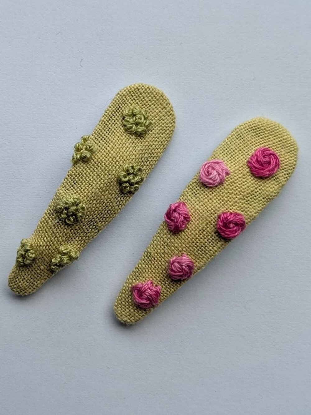 New Ditsy Flower Duo hand embroidered linen cotton small dainty hair clips